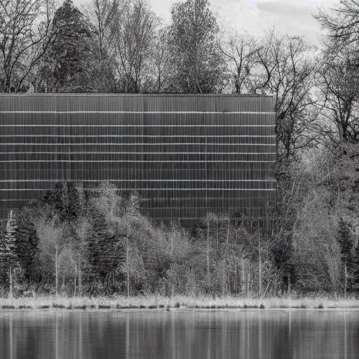 Image similar to sci fi nuclear containment building in an expansive river valley with tree and a city in the distance, a sense of hope and optimism, birds overhead, stark light, day time, unsplash, national geographic, hd, high res