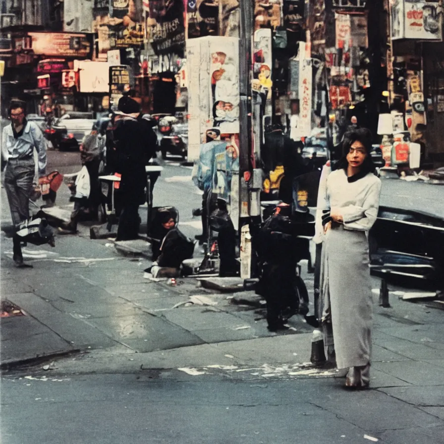 Image similar to portrait in the streets of new york, 1 9 6 0 s, colour film street photography, photo taken with ektachrome, featured on flickr, film grain