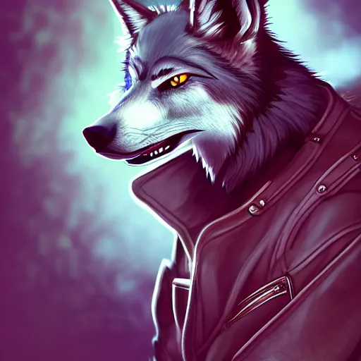 Prompt: A wolf-fox hybrid with a small head wearing a leather jacket and leather jeans and leather gloves, trending on FurAffinity, energetic, dynamic, digital art, highly detailed, FurAffinity, high quality, digital fantasy art, FurAffinity, favorite, character art