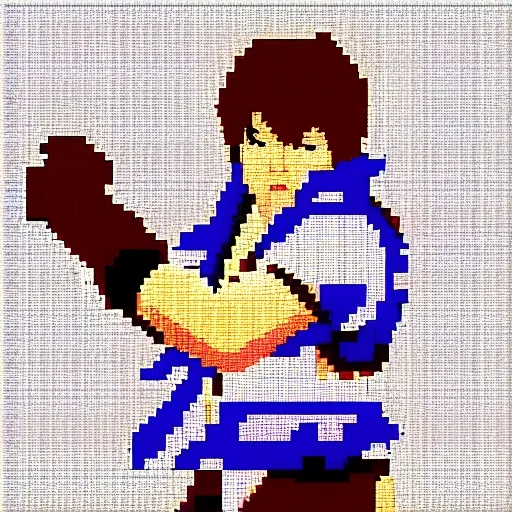 Prompt: ryu sprite for king of fighters game, white background, neo geo, 2 5 6 colors