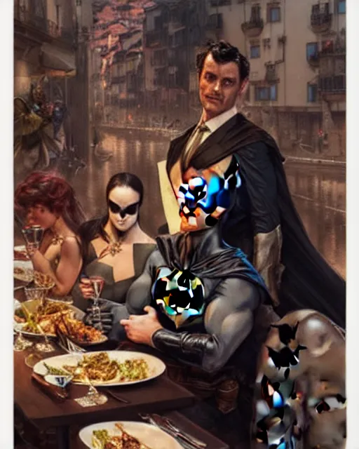 Prompt: Portrait of Batman & Robin having dinner in Porto,real life skin, intricate, elegant, highly detailed, artstation, concept art, smooth, sharp focus, art by artgerm and greg rutkowski and alphonse mucha