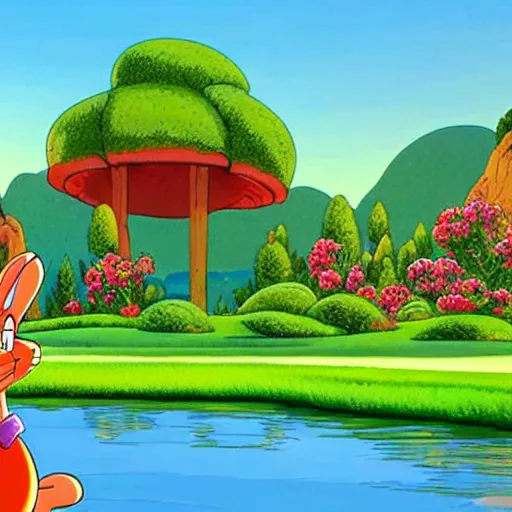 Prompt: beautiful landscape in bugs bunny