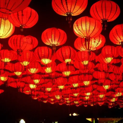 Prompt: night club, a few red chinese lanterns, people's silhouettes, minimalism, asian movies 2 0 0 0 atmosphere