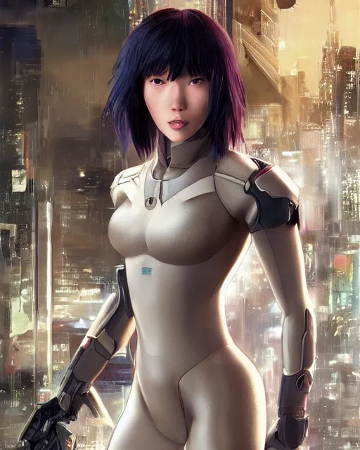 Image similar to weta disney pixar movie still portrait photo of motoko kusanagi ghost in the shell : : as cyborg woman by pixar : : by weta, wlop, ilya kuvshinov, rossdraws, artgerm, marvel, maxim cover, latex, octane render, sweaty, iridescent, bright morning, anime, liosh, mucha : :