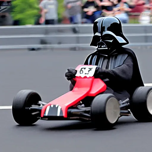 Image similar to darth vader racing a go kart in a race track