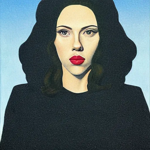 Prompt: “Scarlett Johansson portrait, Rene Magritte”