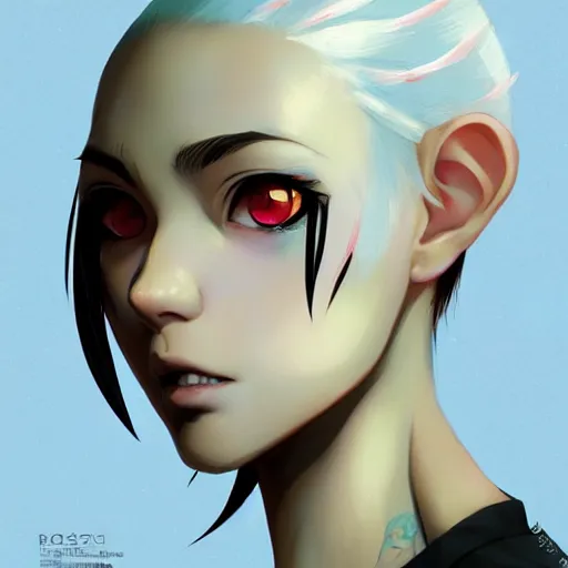 Image similar to portrait of anime pixie character with half shaved hair, manga cover, highly detailed, digital painting, artstation, concept art, sharp focus, illustration, strong brush stroke, anime, art by greg rutkowski, ilya kuvshinov, sharp focus, ghibli studio, art by ilya kuvshinov, rossdraws