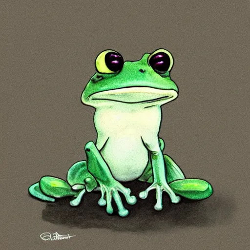 Image similar to cute frog portrait, Ghibli style