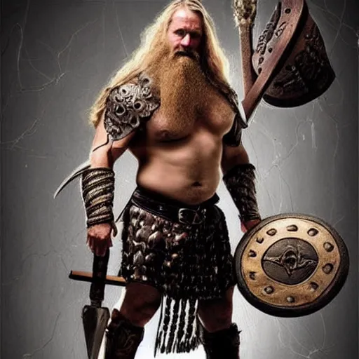 Image similar to king barbarian old cosmic viking, muscular man, viking armor, odin