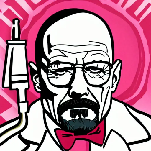 Image similar to vector drawing, walter white wearing the joker outfit