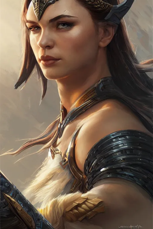 Image similar to amazon valkyrie athena, d & d, fantasy, portrait, highly detailed, headshot, digital painting, trending on artstation, concept art, sharp focus, illustration, art by artgerm and greg rutkowski and magali villeneuve