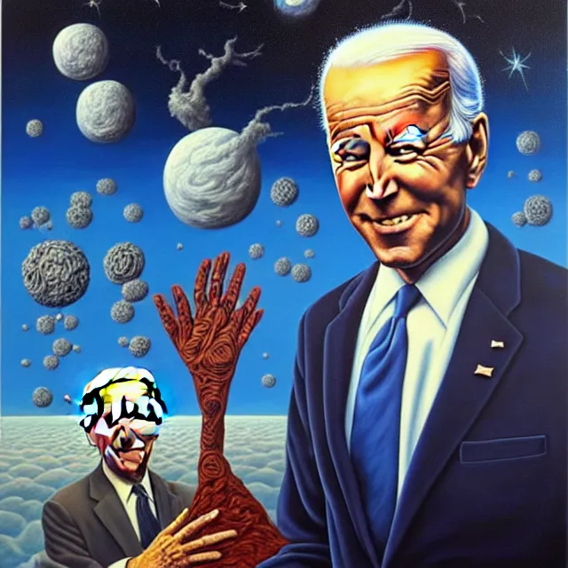 Prompt: an oil on canvas portrait painting of joe biden, surrealism, surrealist, cosmic horror, rob gonsalves, high detail