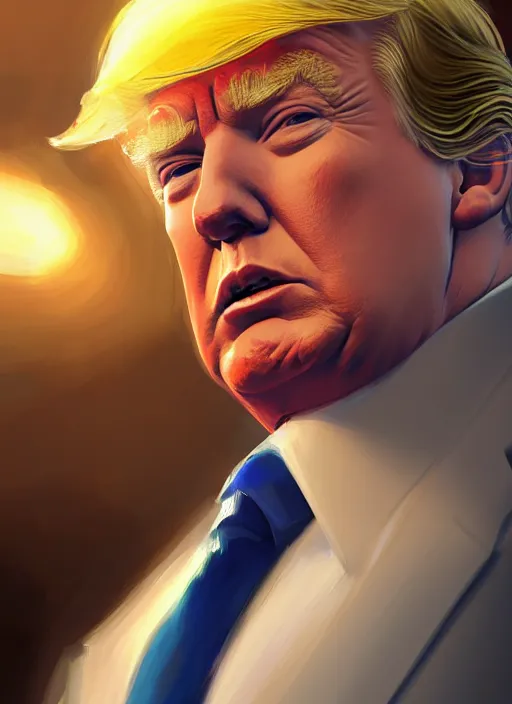 Image similar to portrait of a donald trump, complex, applied to tone, ambient lighting, high detail, digital painting, artstation, concept art, 4 k, stunningly beautiful, clear focus, makoto shinkai and akihiko yoshida, hidari and vlop