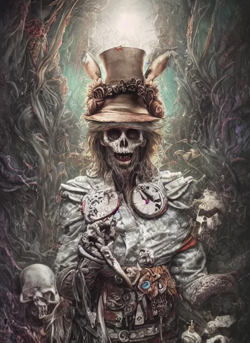 Image similar to mad hatter, viking god, skull, highly detailed, cinematic, 8 k, by megan duncanson, benjamin lacombe, adrian borda, stanley artgermm, tom bagshaw, craig mullins, carne griffiths, ayami kojima, beksinski, giger, trending on deviantart, hyper detailed, horror, full of colour