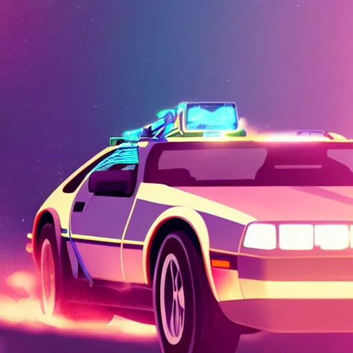 Image similar to marty mcfly entering a delorean, ambient lighting, 4k, anime key visual, lois van baarle, ilya kuvshinov, rossdraws, artstation