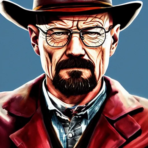 Prompt: walter white, red dead Redemption2 art, painting, detailed, realistic art, oil in canvas