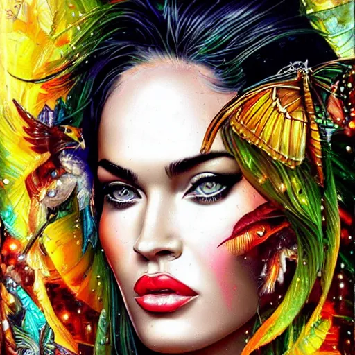 Image similar to Megan Fox Portrait by Lisa Frank, Karol Bak Sandra Chevrier and GMUNK, beautiful digital art