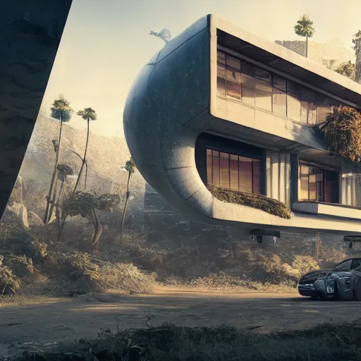 Image similar to futuristic houses in crazy locations, ultra realistic, concept art, intricate details, eerie, highly detailed, photorealistic, octane render, 8 k, unreal engine