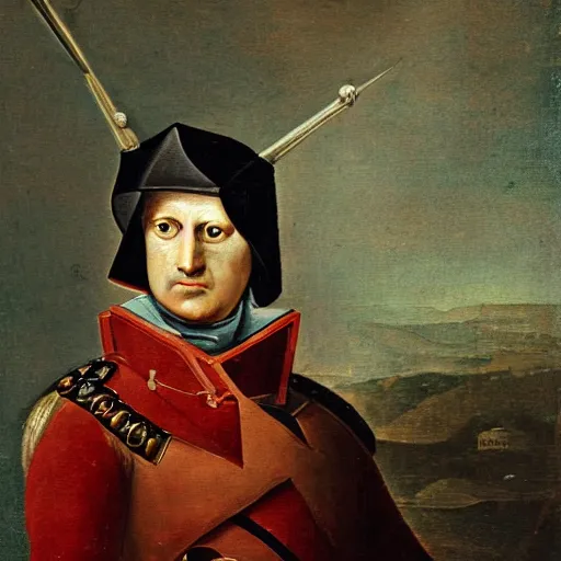 Prompt: a potrait of napoleon, in the style of Hieronymus Bosch.