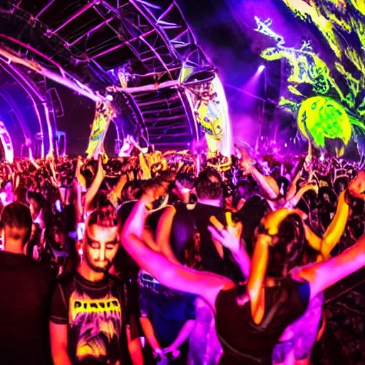 Image similar to Psytrance festival scene with people dancing