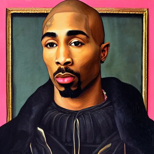 Image similar to a renaissance style portrait painting of tupac