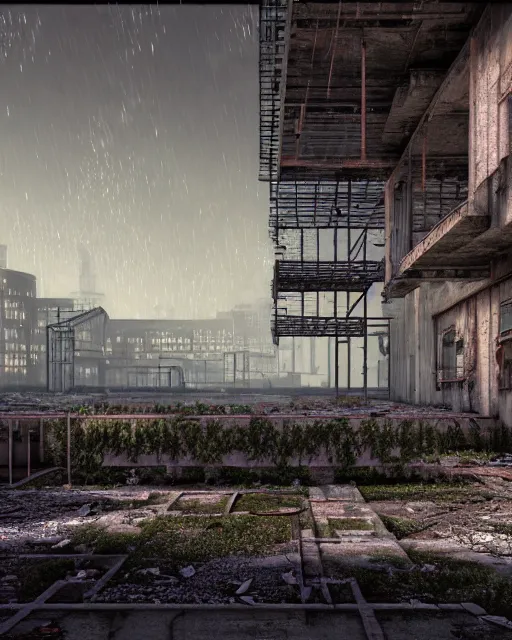 Image similar to a beautiful ultradetailed render of patio industrial architecture architecture unfinished building abandoned urbex city building nature by banksy, tundra cosmic bladerunner 2 0 4 9 at night nightsky myst postcyberpunk azeroth sunset thermal vision forest infrared san andreas, archdaily, wallpaper, highly detailed, trending on artstation.