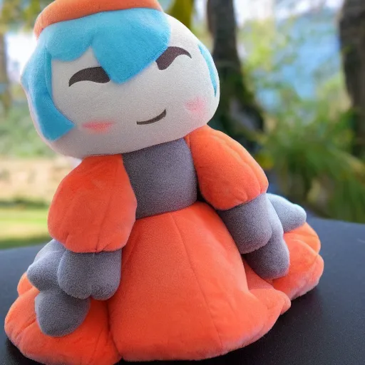 Prompt: cute fumo plush of a girl who lives at the top of a huge fiery volcano