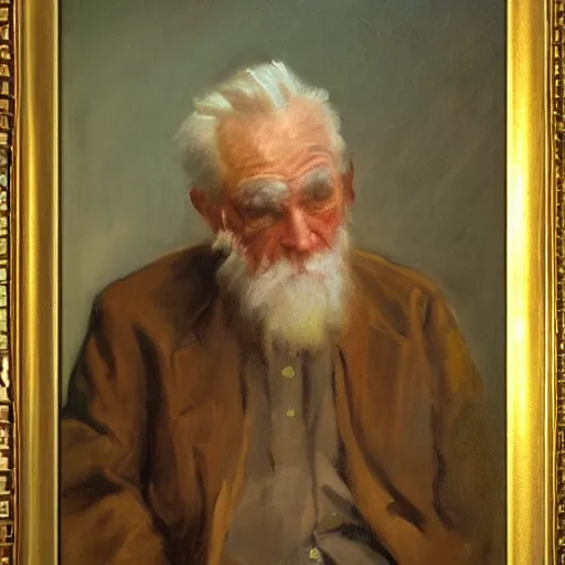 Image similar to detailing character concept portrait of old man by John Singer Sargent, on simple background, oil painting, middle close up composition