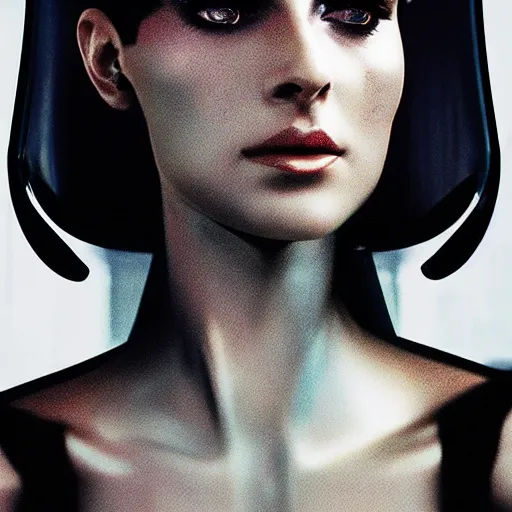 Image similar to portrait of a stunningly beautiful futuristic female replicant from blade runner, depth of field, zeiss lens, detailed, symmetrical, centered, fashion photoshoot, by Annie Leibovitz and Steve McCurry, David Lazar, Jimmy Nelsson, Breathtaking, 8k resolution, extremely detailed, beautiful, establishing shot, artistic, hyperrealistic, beautiful face, octane render