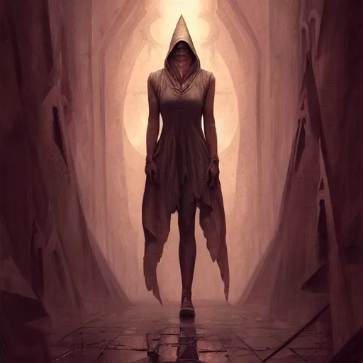 Image similar to pyramid head from silent hill, intricate, elegant, highly detailed, digital painting, artstation, concept art, matte, sharp focus, illustration, art by Artgerm and Greg Rutkowski and Alphonse Mucha