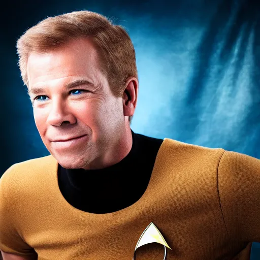 Image similar to dslr photography of captain james t kirk, head and shoulders photography, cinematic, studio portrait