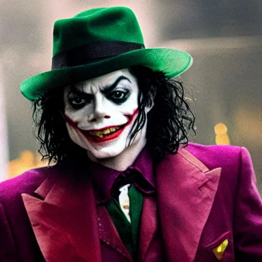 Image similar to michael jackson as the joker, movie frame