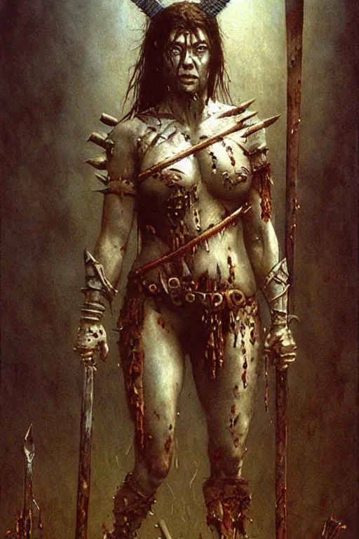 Image similar to alyson hannigan as barbarian by beksinski