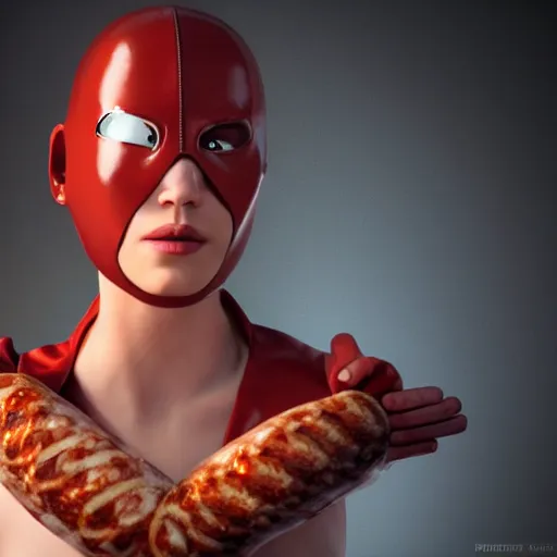 Prompt: female superhero with sausage fingers digital art realistic raytracing light rays