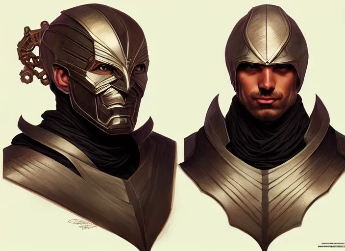 Image similar to portrait of a bonus head software man superhero man, d & d, armour! fantasy, intricate, elegant, highly detailed, digital painting, artstation, concept art, smooth, sharp focus, illustration, art by artgerm and greg rutkowski and alphonse mucha