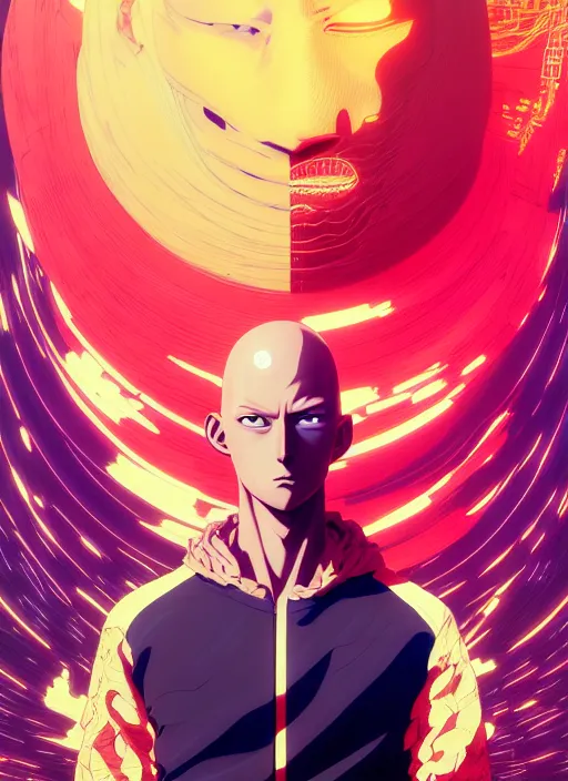 Prompt: portrait of saitama, epic, anime, artstation winner by victo ngai, kilian eng and by jake parker, by conrad roset, swirly vibrant color lines, winning award masterpiece, fantastically gaudy, aesthetic octane render, 8 k, hd resolution