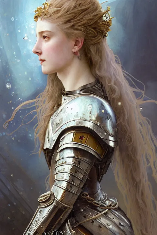 Image similar to beautiful and victorian and holy and divine and elite young medieval female white armor knight portrait +shinny eyes+front face with light flowing hair, ultradetail face, art and illustration by tian zi and craig mullins and WLOP and alphonse mucha, fantasy, intricate complexity, human structure, human anatomy, fantasy character concept, watermark, blurry, hyperrealism 8k