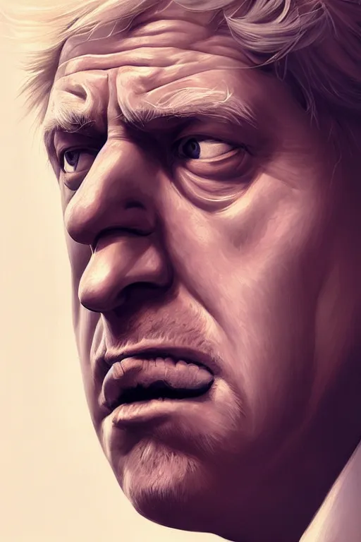 Image similar to Boris Johnson as Rick Sanchez, realistic portrait, symmetrical, highly detailed, digital painting, artstation, concept art, smooth, sharp focus, illustration, cinematic lighting, art by artgerm and greg rutkowski and alphonse mucha