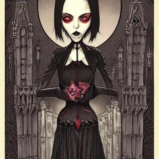 Prompt: a gothic vampiress portrait by benjamin lacombe