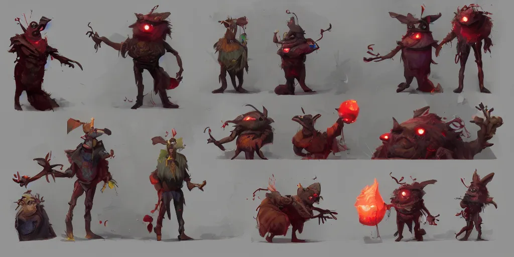 Image similar to evil awkward puppet desig, colorful, character sheet, greg rutkowski, zabrocki, karlkka, jayison devadas, trending on artstation, 8 k, ultra wide angle, zenith view, pincushion lens effect