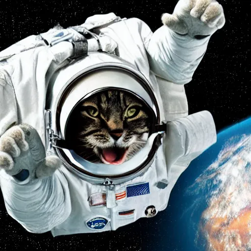 Prompt: a cat astronaut floating in space