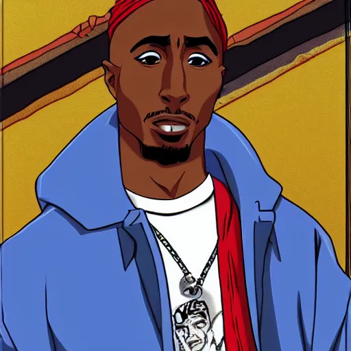 Image similar to Tupac Shakur, screenshot from a 2012s anime