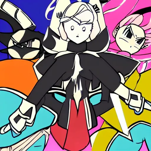 Image similar to A group of friends, illustrated by Studio Trigger