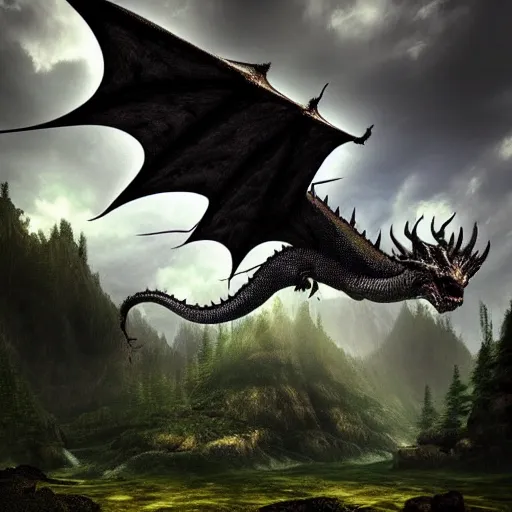 Large Winged Black Dragon With Glowing Eyes And Breathing Smoke And Ember  In A Wooded Clearing With A Beam Of Light Stock Photo - Download Image Now  - iStock