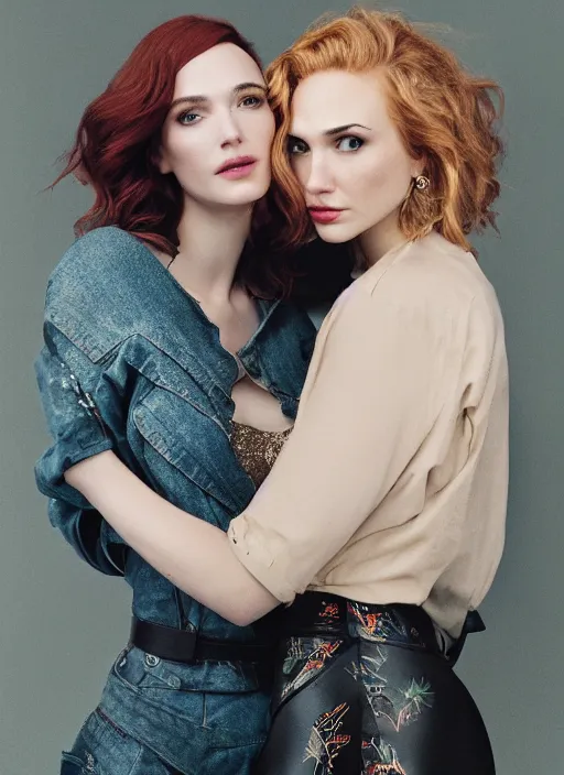 Prompt: kodak portra 4 0 0, 8 k, highly detailed, britt marling style 3 / 4 photographic close - up face of a beautiful christina hendricks and gal gadot hybrid with blonde hair, symmetrical, hasselblad x 1 d - 5 0 c, medium format. soft light