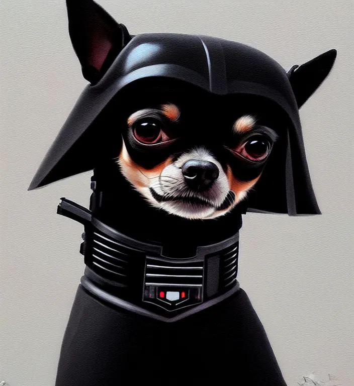 Prompt: a ultradetailed beautiful panting of chihuahua as darth vader, by ilya kuvshinov, greg rutkowski and makoto shinkai, trending on artstation