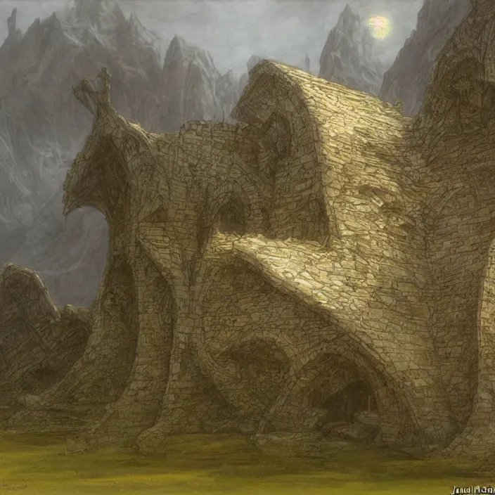 Image similar to a building in a landscape, by john howe