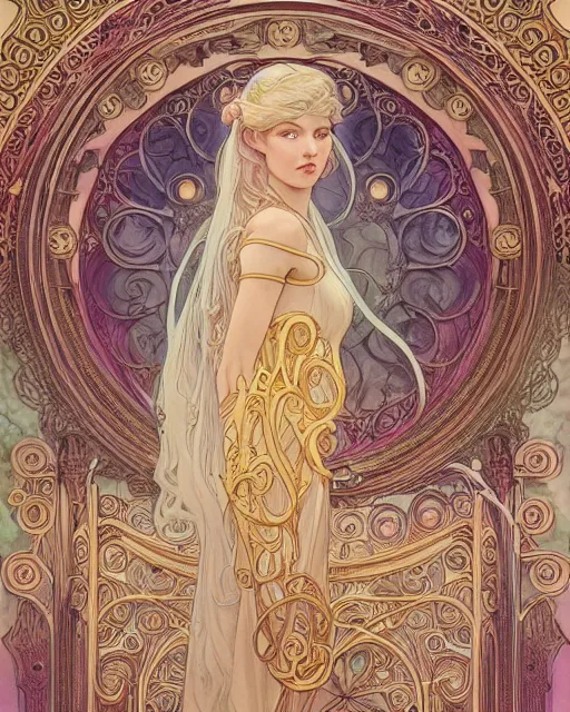 Image similar to god, highly detailed, very intricate, art nouveau, gold filigree, romantic storybook fantasy, soft cinematic lighting, award - winning, disney concept art watercolor illustration by mandy jurgens and alphonse mucha and alena aenami, pastel color palette, featured on artstation