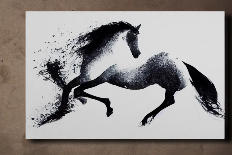 Image similar to beautiful serene horse, healing through elegant motion, minimalistic ink aribrush painting on white background