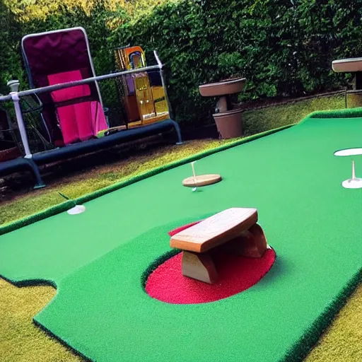 Image similar to mini golf on a giant bed